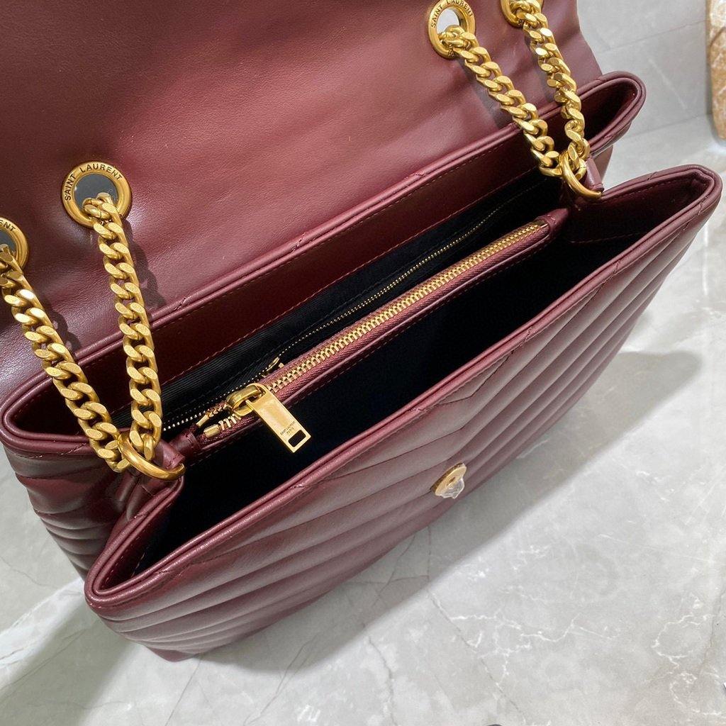 YSL 574946 Saint Laurent Loulou Medium Bag In Y-Quilted Leather Wine Red - luxibagsmall