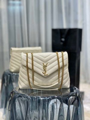 YSL 487216 Saint Laurent Loulou Medium Bag In Y-Quilted Leather 574946 White Gold - Default Title - View 1