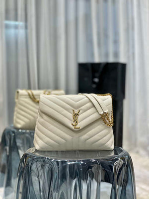 YSL 487216 Saint Laurent Loulou Medium Bag In Y-Quilted Leather 574946 White Gold - Default Title - View 2