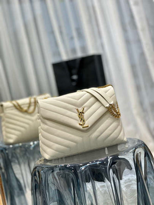 YSL 487216 Saint Laurent Loulou Medium Bag In Y-Quilted Leather 574946 White Gold - Default Title - View 3