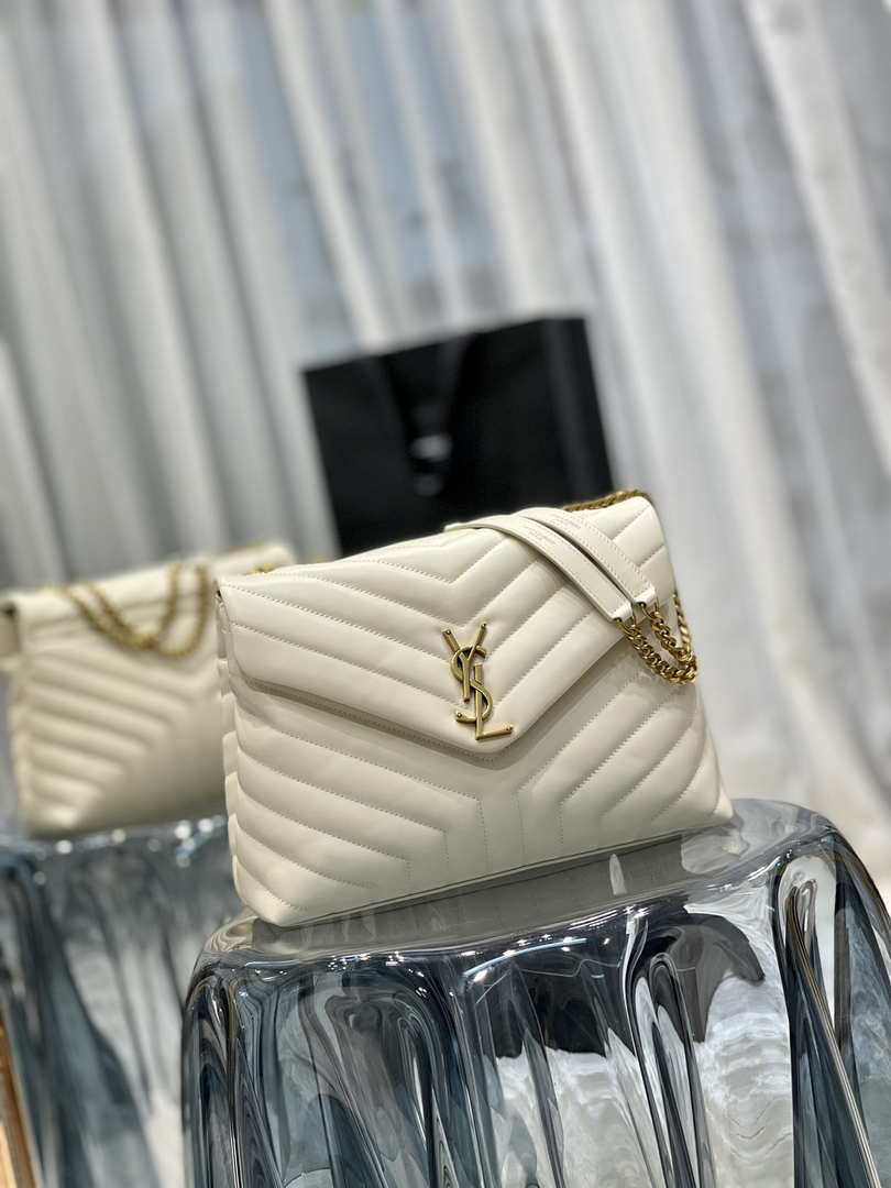 YSL 487216 Saint Laurent Loulou Medium Bag In Y-Quilted Leather 574946 White Gold