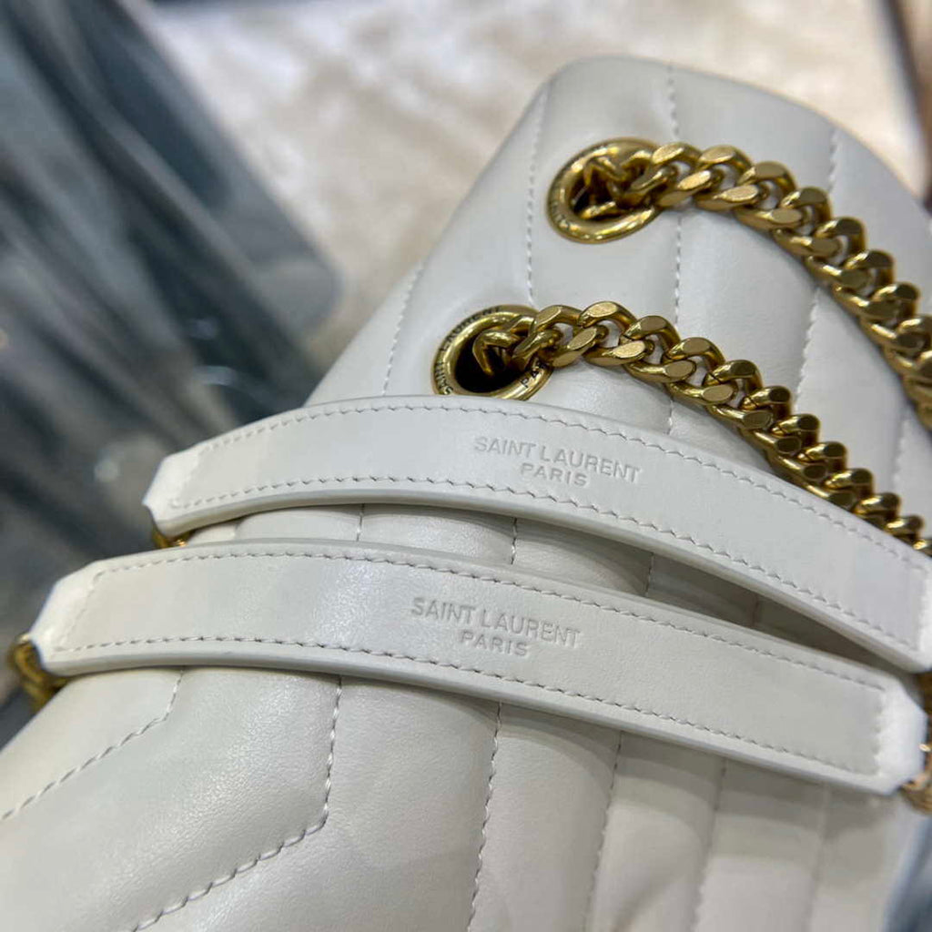 YSL 487216 Saint Laurent Loulou Medium Bag In Y-Quilted Leather 574946 White Gold