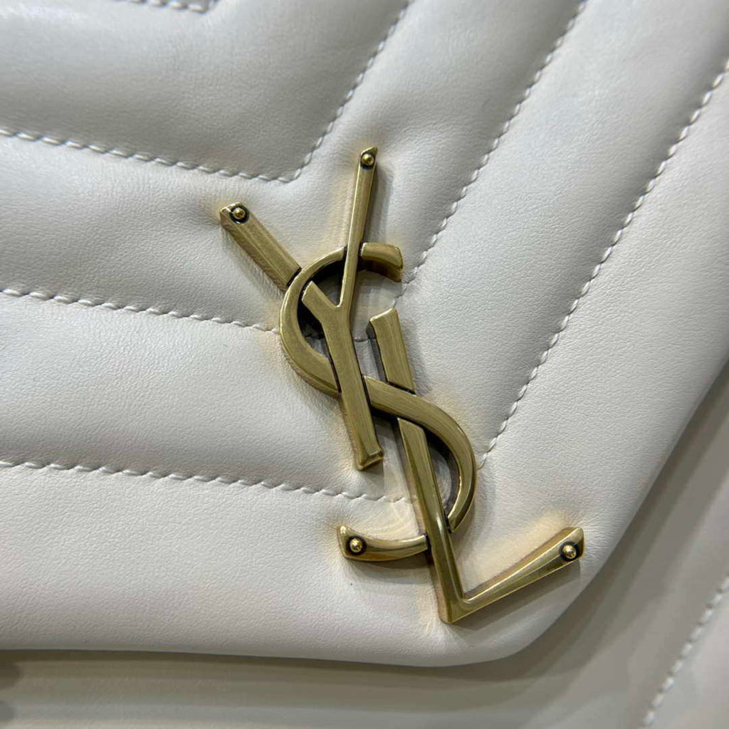 YSL 487216 Saint Laurent Loulou Medium Bag In Y-Quilted Leather 574946 White Gold