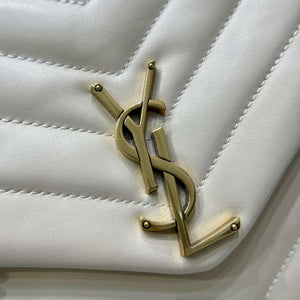 YSL 487216 Saint Laurent Loulou Medium Bag In Y-Quilted Leather 574946 White Gold - Default Title - View 5