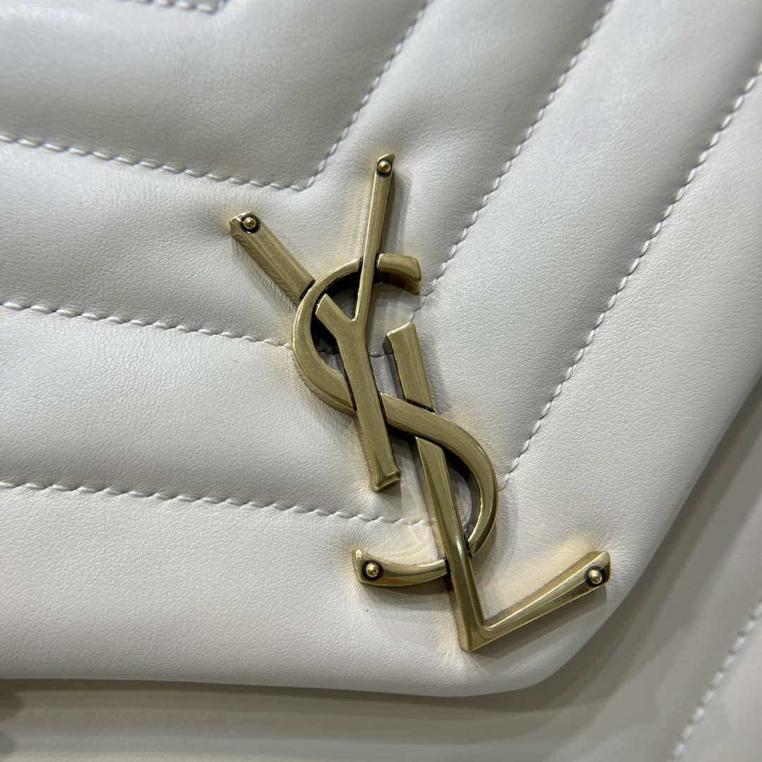 YSL 487216 Saint Laurent Loulou Medium Bag In Y-Quilted Leather 574946 White Gold