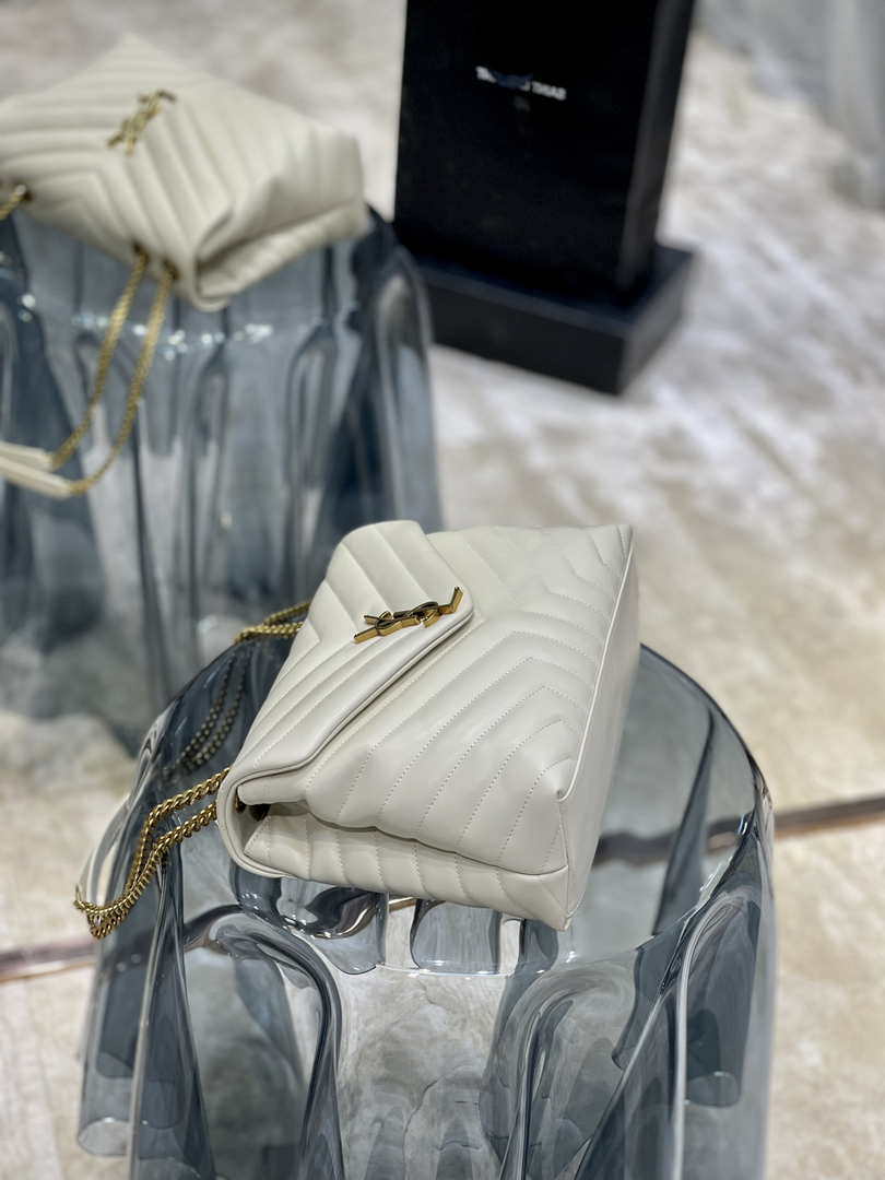 YSL 487216 Saint Laurent Loulou Medium Bag In Y-Quilted Leather 574946 White Gold