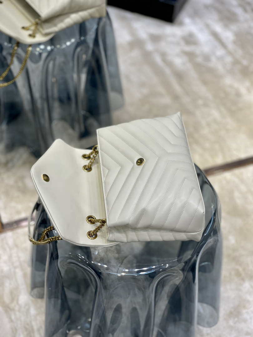YSL 487216 Saint Laurent Loulou Medium Bag In Y-Quilted Leather 574946 White Gold - Default Title - View 7