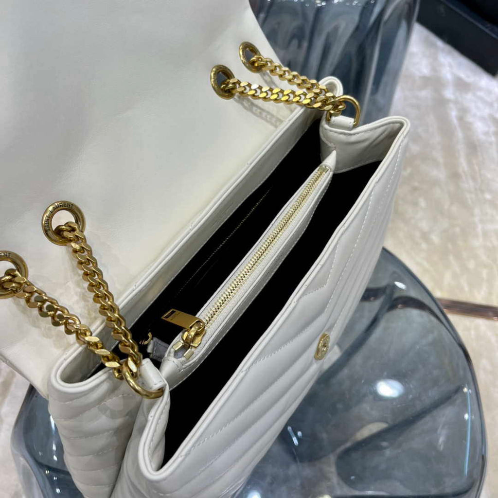 YSL 487216 Saint Laurent Loulou Medium Bag In Y-Quilted Leather 574946 White Gold