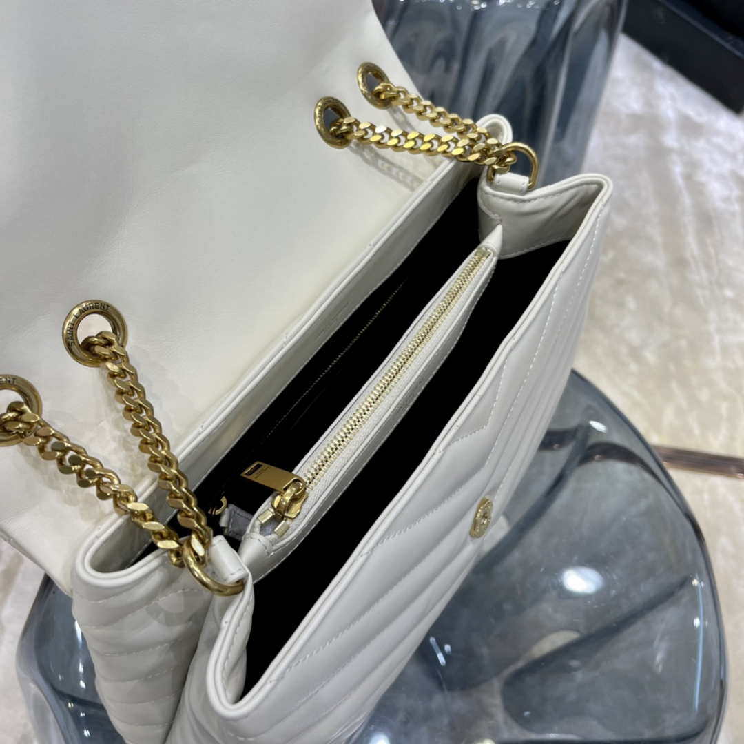 YSL 487216 Saint Laurent Loulou Medium Bag In Y-Quilted Leather 574946 White Gold - Default Title - View 8