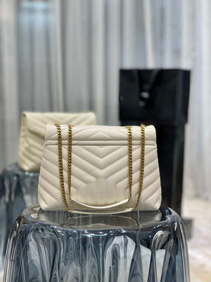 YSL 487216 Saint Laurent Loulou Medium Bag In Y-Quilted Leather 574946 White Gold - Default Title - View 9