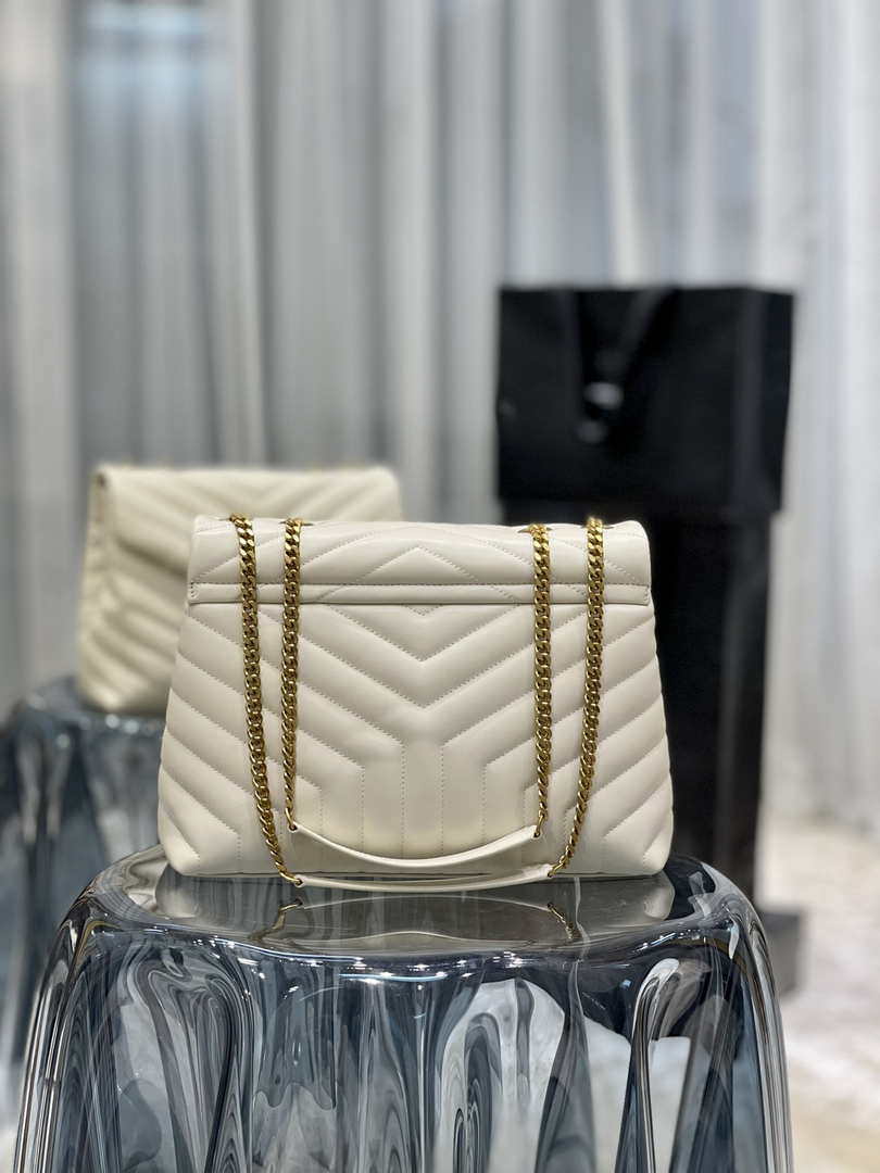 YSL 487216 Saint Laurent Loulou Medium Bag In Y-Quilted Leather 574946 White Gold