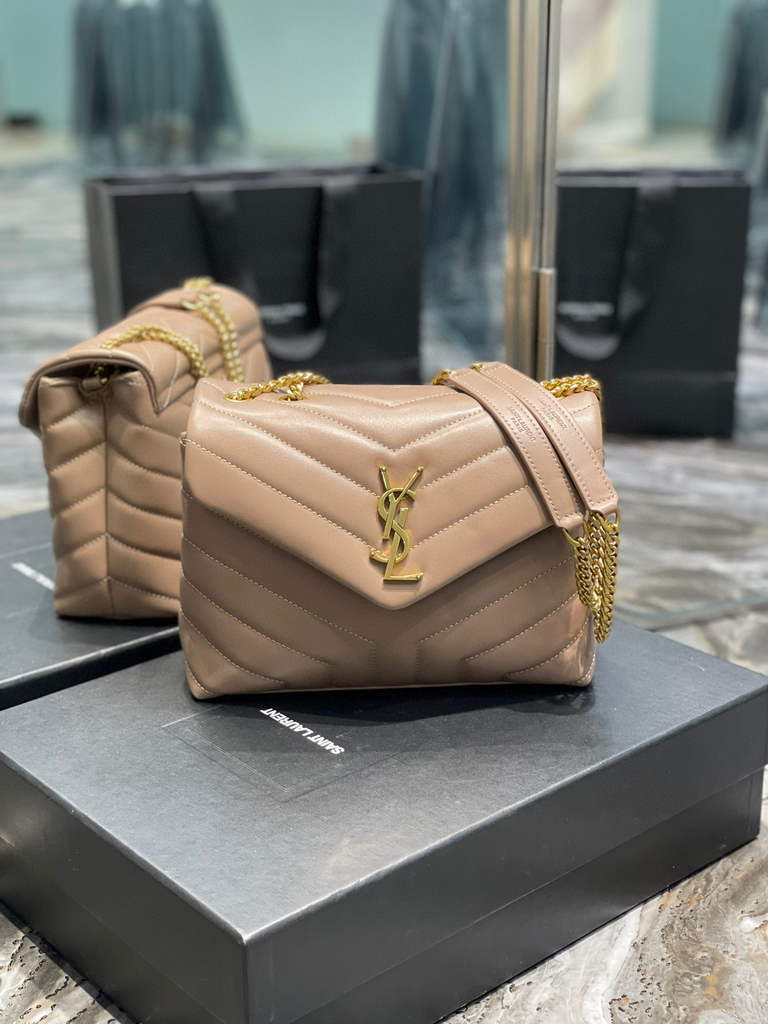 YSL 494699 Saint Laurent Small Loulou in Matelasse Y Leather Bag Nued Pink - Default Title - View 1