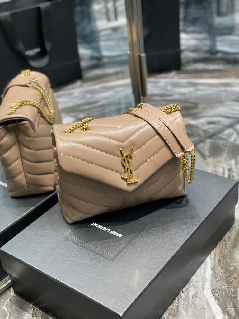 YSL 494699 Saint Laurent Small Loulou in Matelasse Y Leather Bag Nued Pink