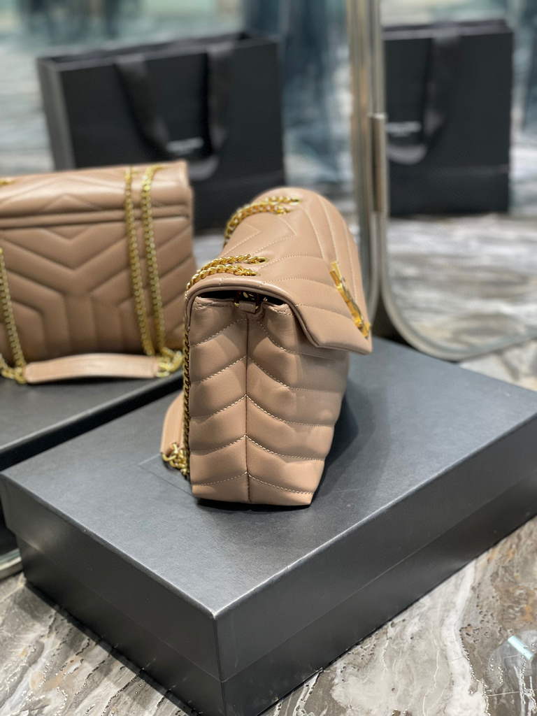 YSL 494699 Saint Laurent Small Loulou in Matelasse Y Leather Bag Nued Pink