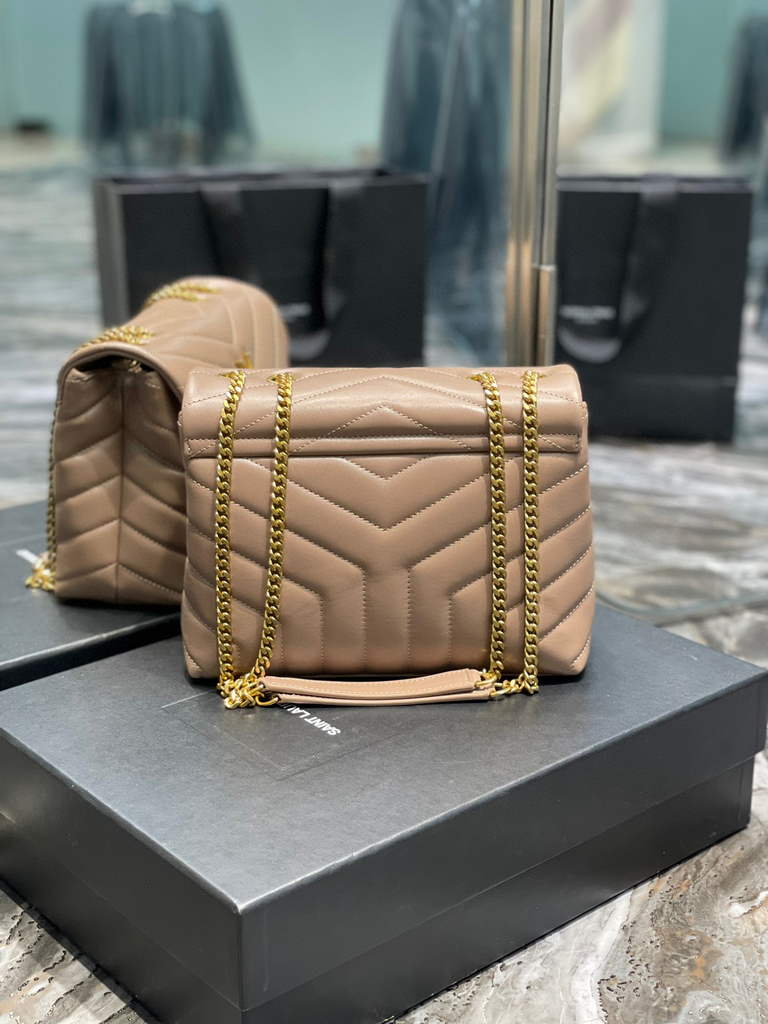 YSL 494699 Saint Laurent Small Loulou in Matelasse Y Leather Bag Nued Pink