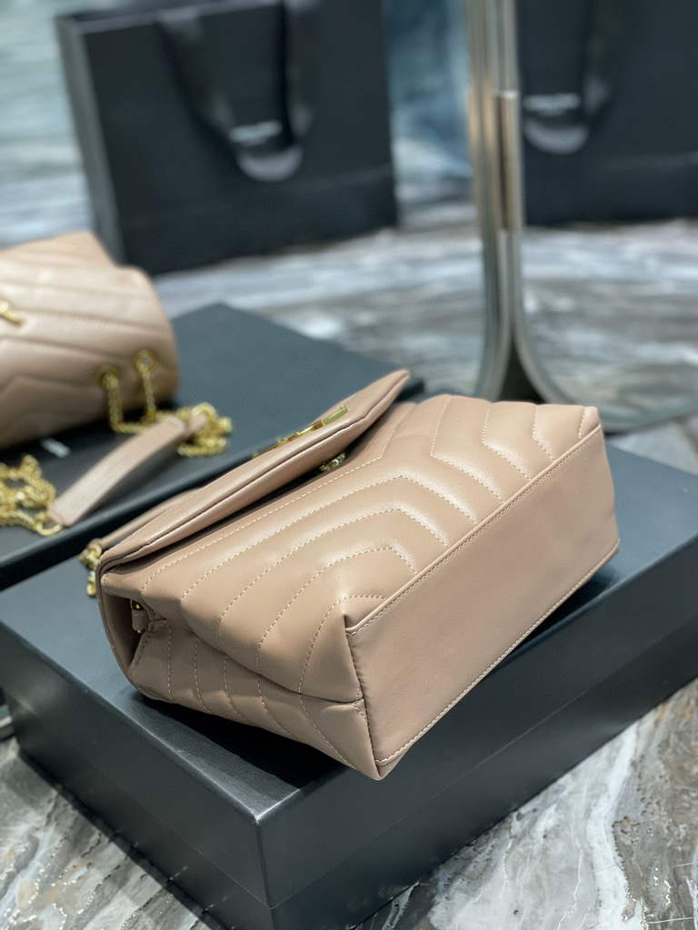 YSL 494699 Saint Laurent Small Loulou in Matelasse Y Leather Bag Nued Pink