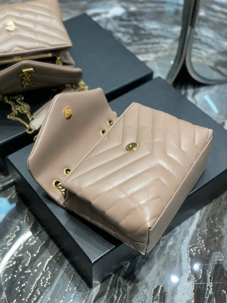 YSL 494699 Saint Laurent Small Loulou in Matelasse Y Leather Bag Nued Pink