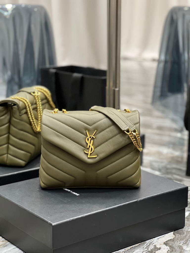 YSL 494699 Saint Laurent Small Loulou in Matelasse Y Leather Bag Green - Default Title - View 1