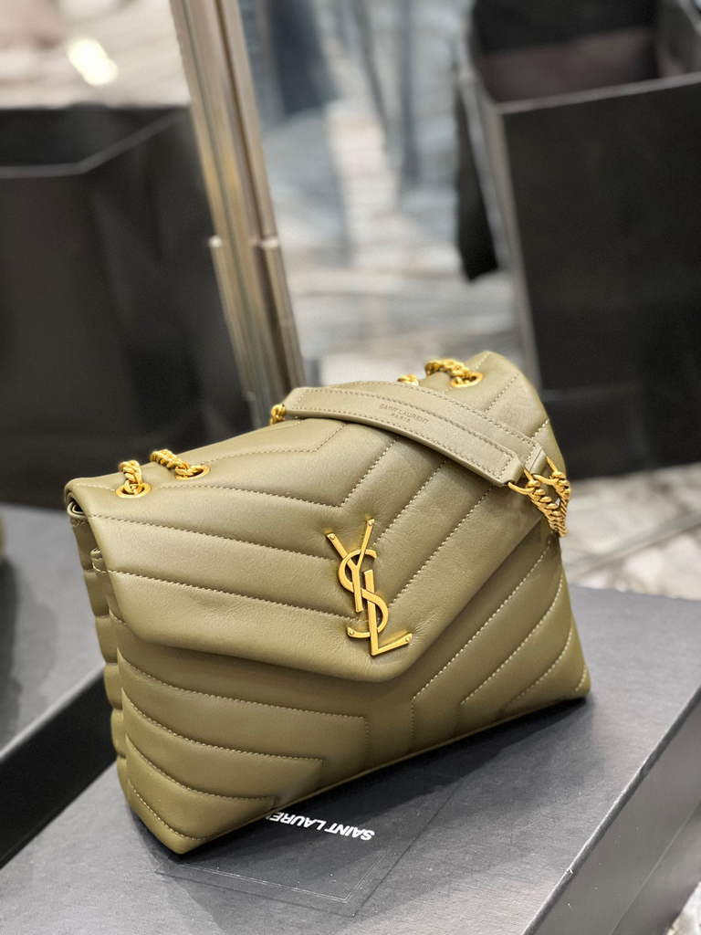 YSL 494699 Saint Laurent Small Loulou in Matelasse Y Leather Bag Green