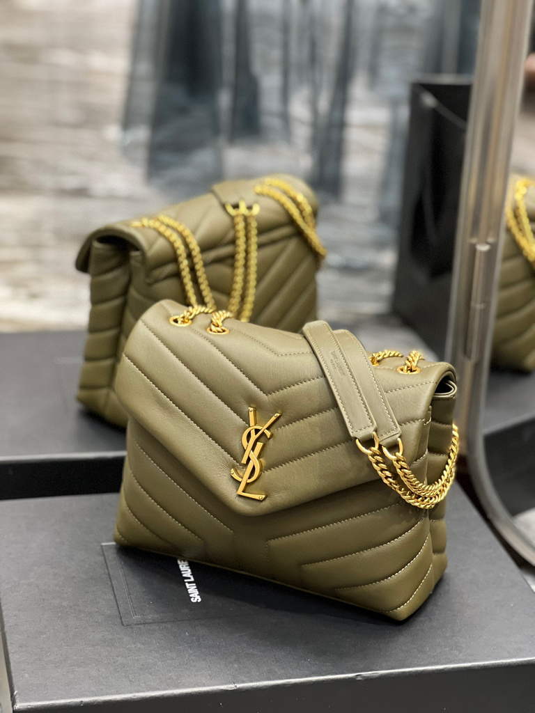 YSL 494699 Saint Laurent Small Loulou in Matelasse Y Leather Bag Green