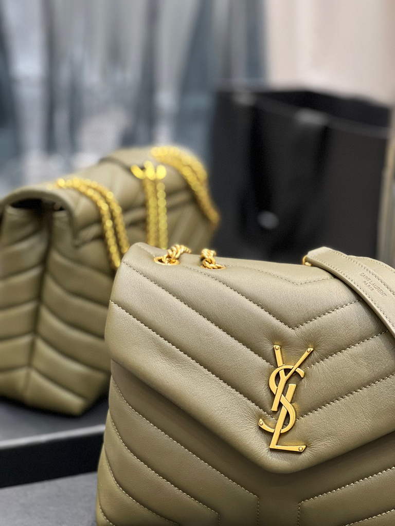 YSL 494699 Saint Laurent Small Loulou in Matelasse Y Leather Bag Green