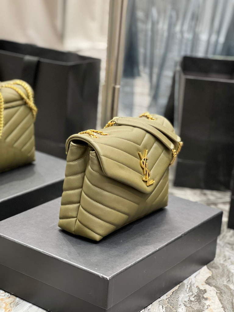 YSL 494699 Saint Laurent Small Loulou in Matelasse Y Leather Bag Green