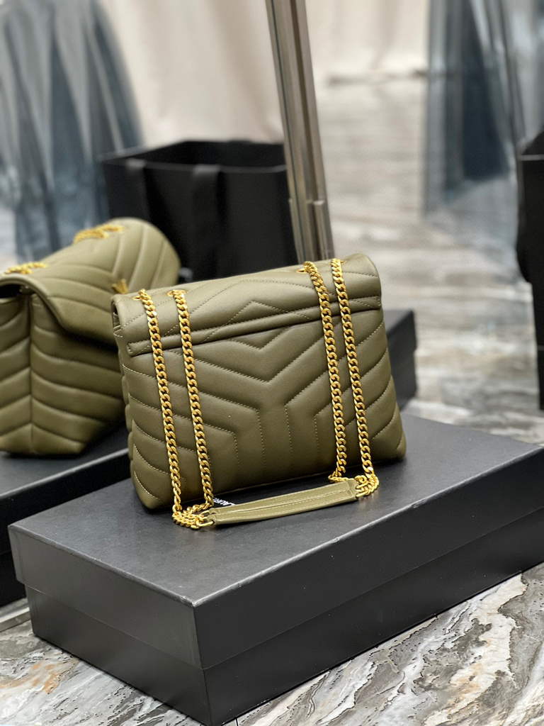 YSL 494699 Saint Laurent Small Loulou in Matelasse Y Leather Bag Green