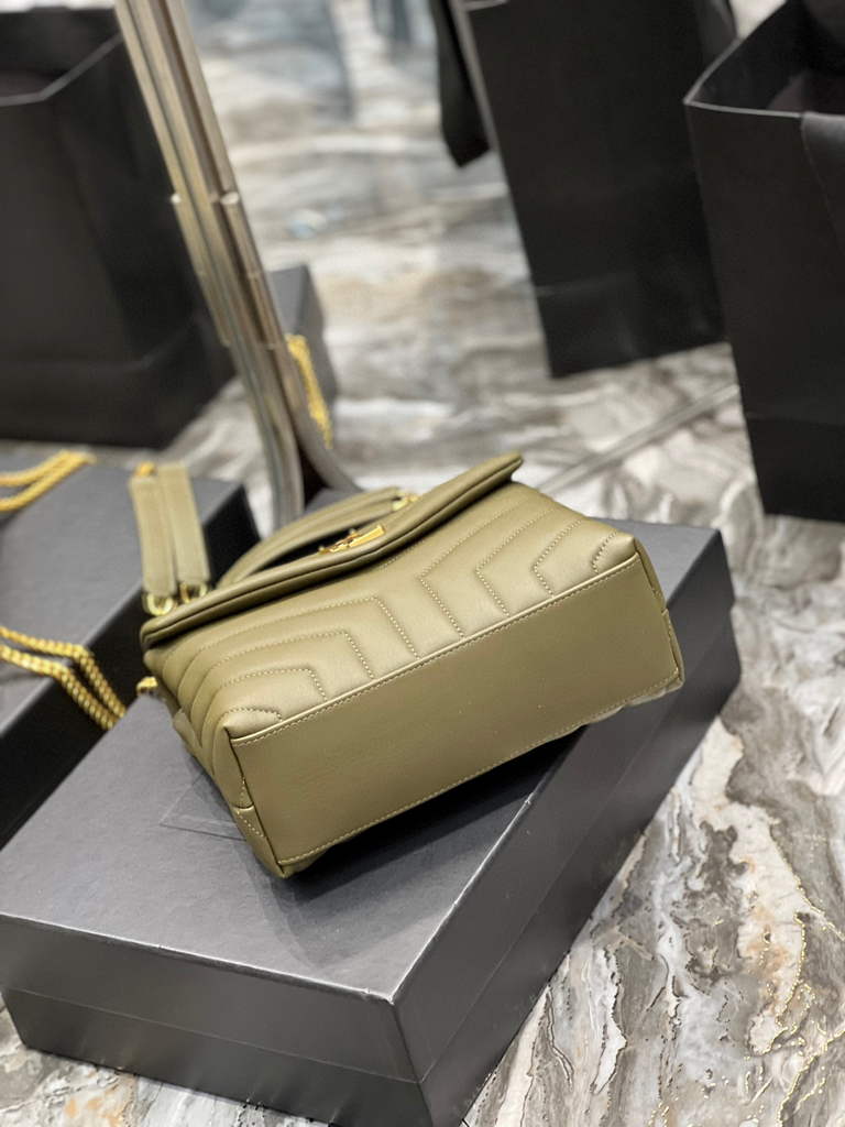 YSL 494699 Saint Laurent Small Loulou in Matelasse Y Leather Bag Green
