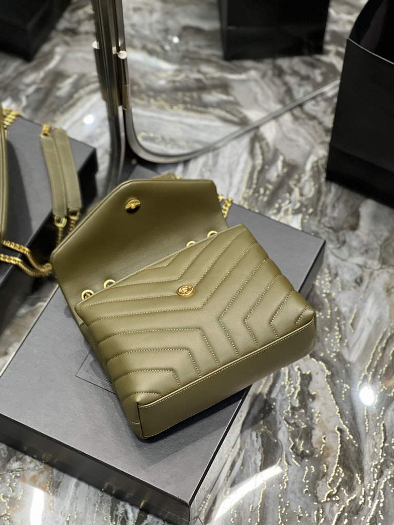 YSL 494699 Saint Laurent Small Loulou in Matelasse Y Leather Bag Green