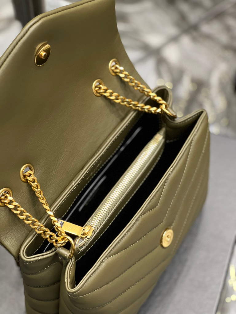 YSL 494699 Saint Laurent Small Loulou in Matelasse Y Leather Bag Green