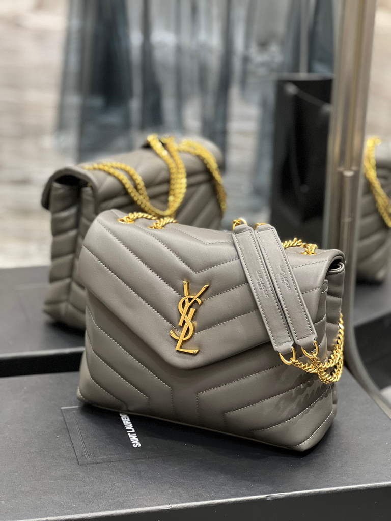 YSL 494699 Saint Laurent Small Loulou in Matelasse Y Leather Bag Grey