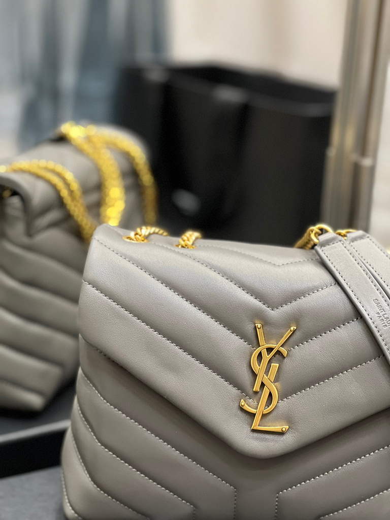 YSL 494699 Saint Laurent Small Loulou in Matelasse Y Leather Bag Grey