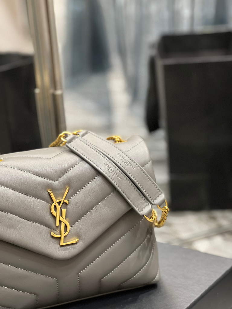 YSL 494699 Saint Laurent Small Loulou in Matelasse Y Leather Bag Grey