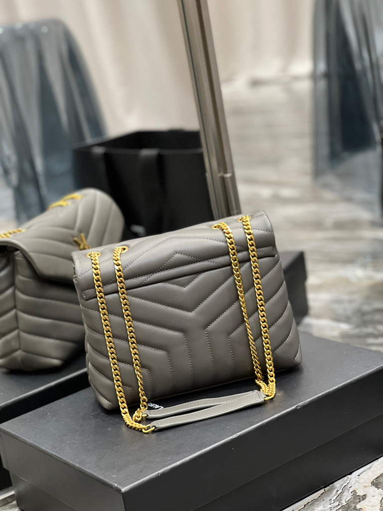 YSL 494699 Saint Laurent Small Loulou in Matelasse Y Leather Bag Grey