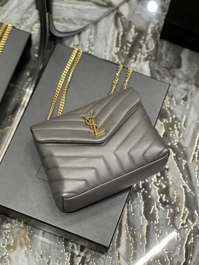 YSL 494699 Saint Laurent Small Loulou in Matelasse Y Leather Bag Grey