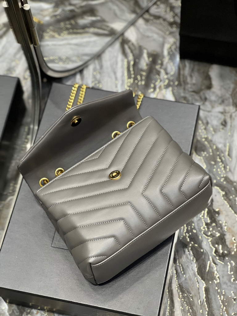 YSL 494699 Saint Laurent Small Loulou in Matelasse Y Leather Bag Grey