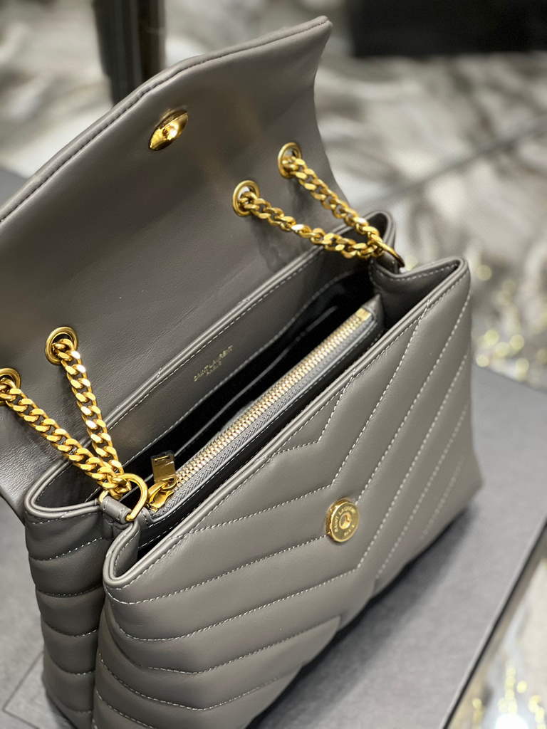 YSL 494699 Saint Laurent Small Loulou in Matelasse Y Leather Bag Grey
