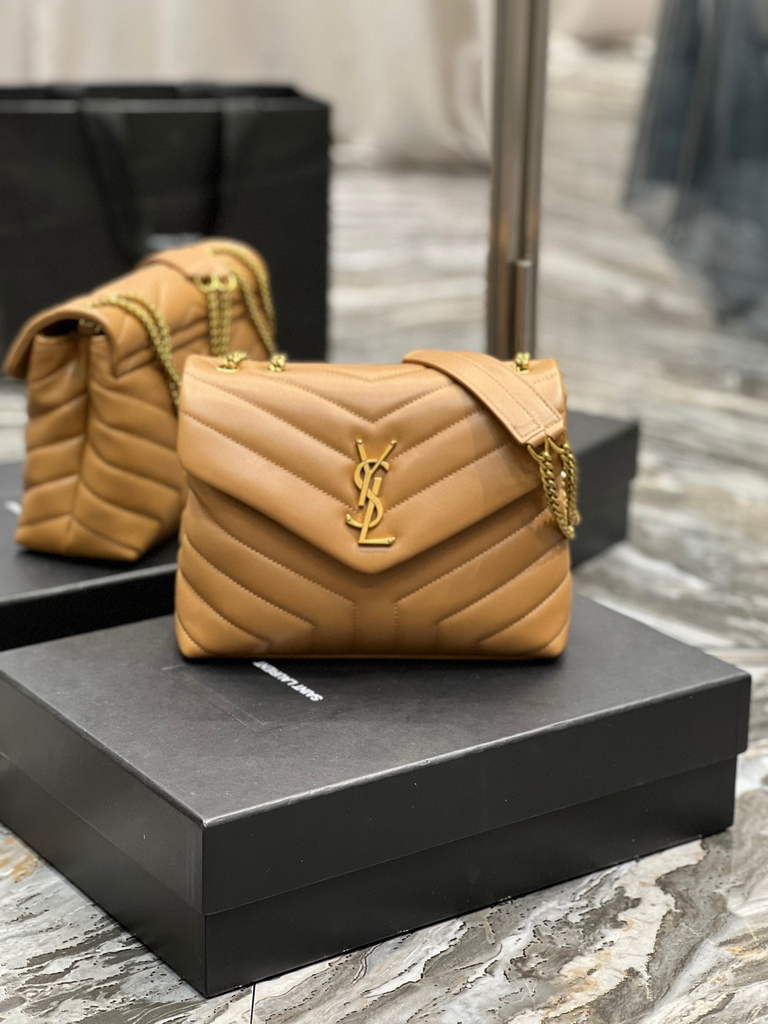 YSL 494699 Saint Laurent Small Loulou in Matelasse Y Leather Bag Brown - Default Title - View 1