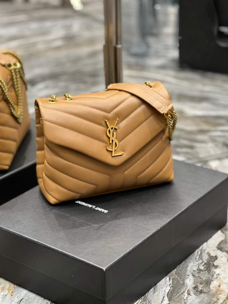 YSL 494699 Saint Laurent Small Loulou in Matelasse Y Leather Bag Brown