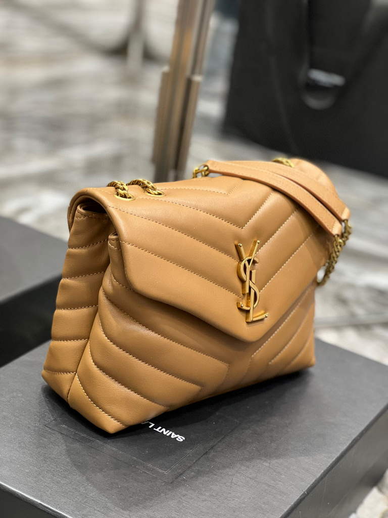 YSL 494699 Saint Laurent Small Loulou in Matelasse Y Leather Bag Brown
