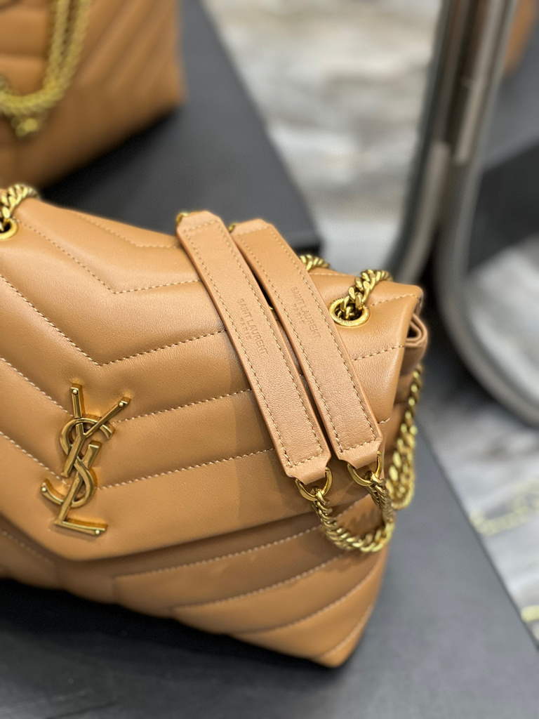 YSL 494699 Saint Laurent Small Loulou in Matelasse Y Leather Bag Brown