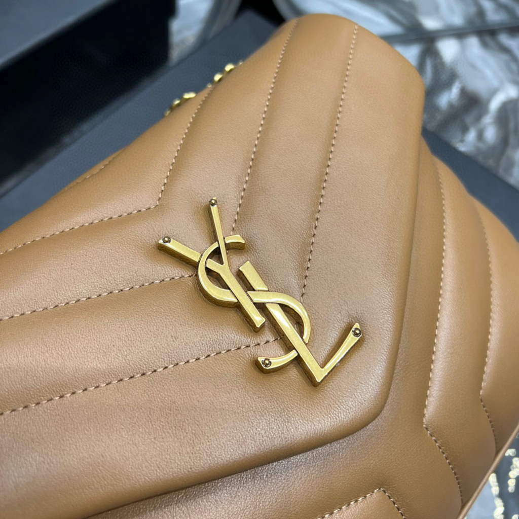YSL 494699 Saint Laurent Small Loulou in Matelasse Y Leather Bag Brown