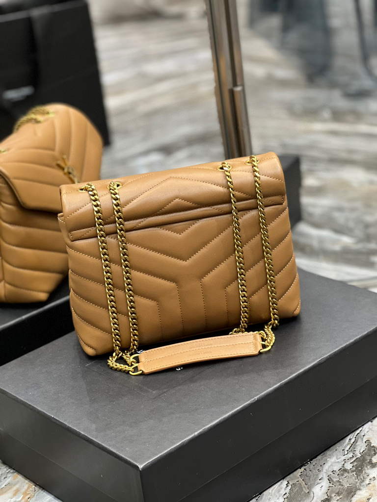 YSL 494699 Saint Laurent Small Loulou in Matelasse Y Leather Bag Brown