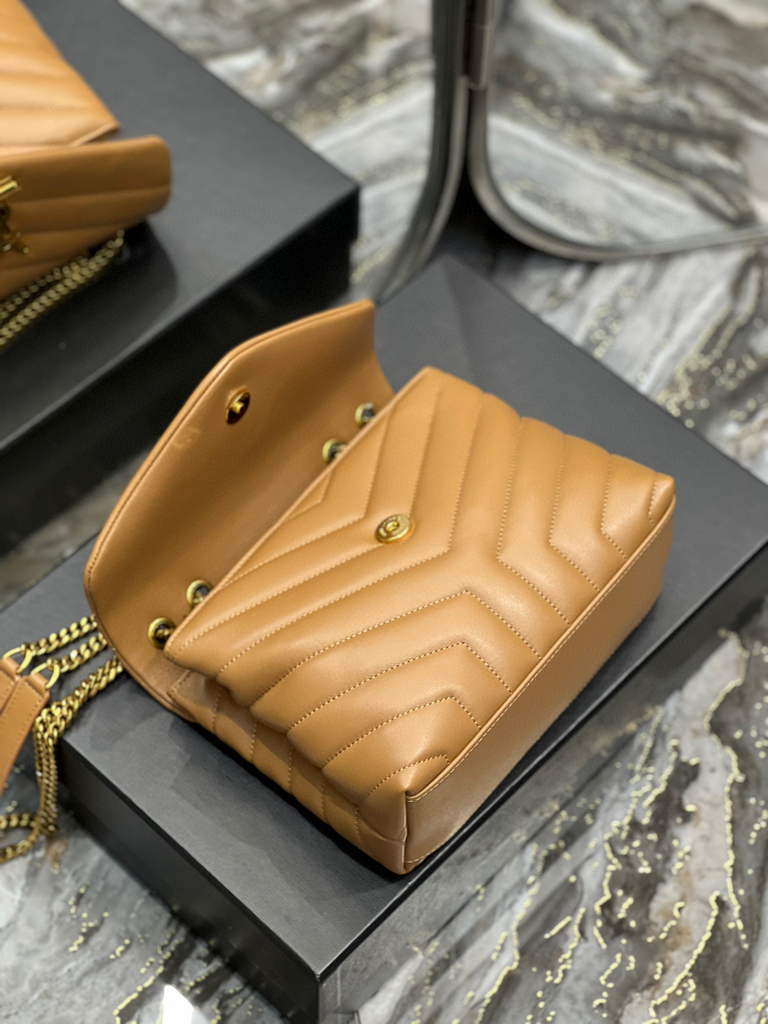 YSL 494699 Saint Laurent Small Loulou in Matelasse Y Leather Bag Brown