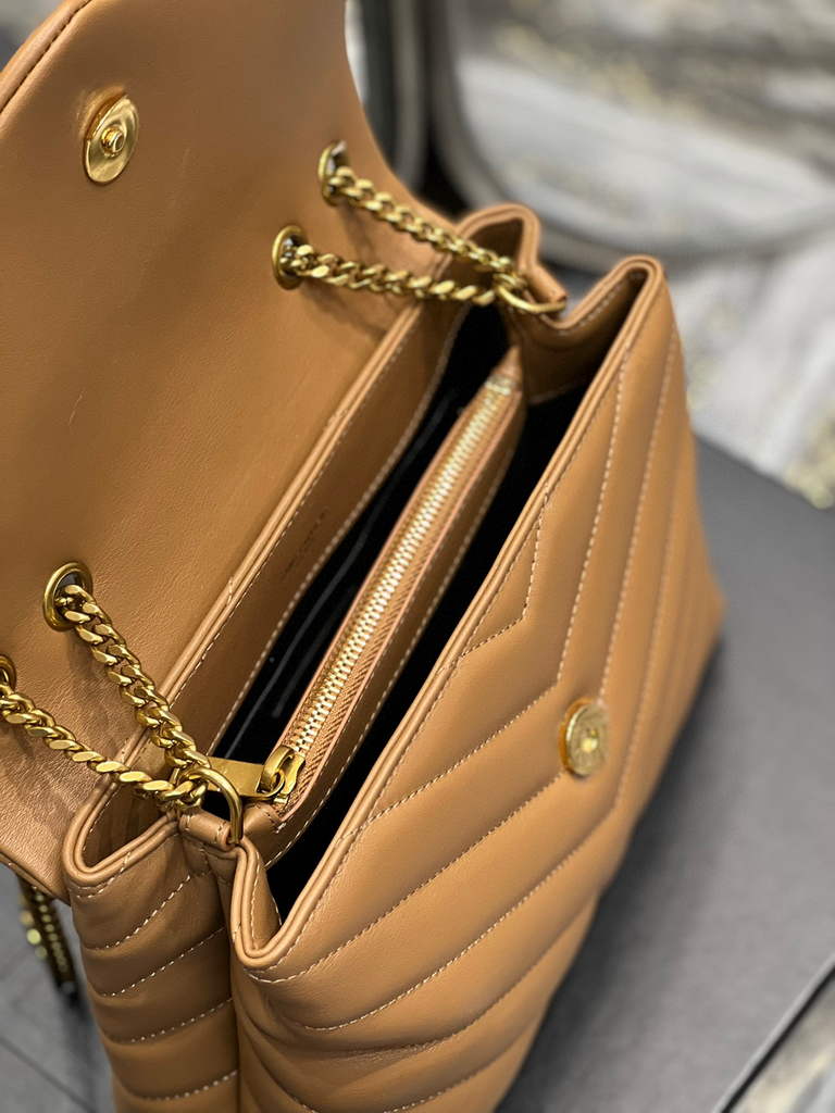 YSL 494699 Saint Laurent Small Loulou in Matelasse Y Leather Bag Brown