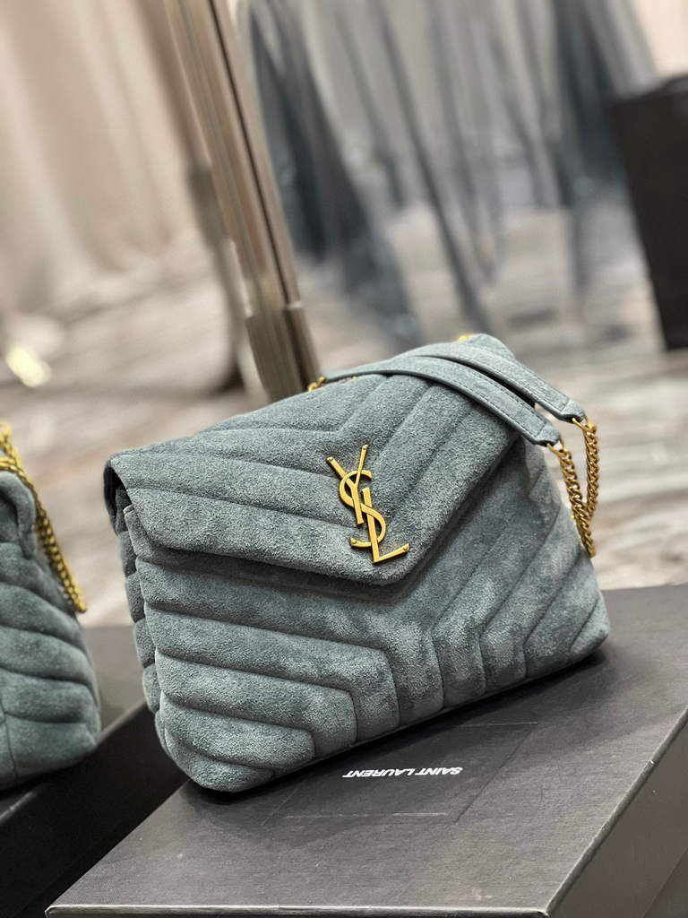 YSL 494699 Saint Laurent Small Loulou in Matelasse Y Leather Bag Blue