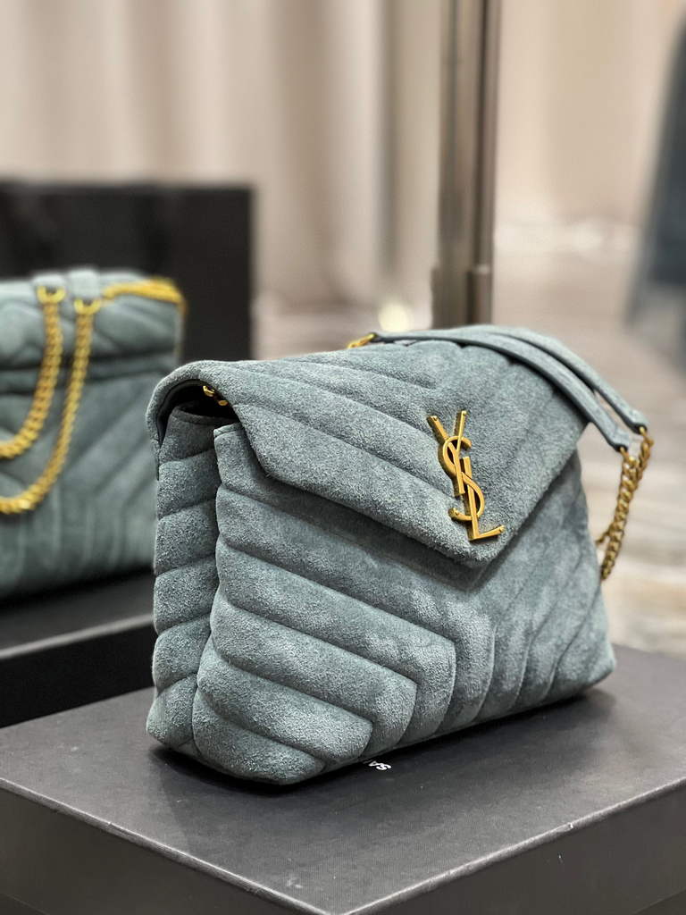 YSL 494699 Saint Laurent Small Loulou in Matelasse Y Leather Bag Blue