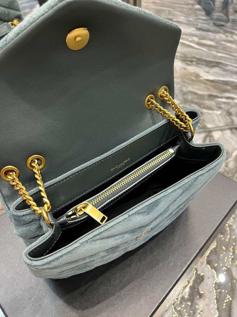 YSL 494699 Saint Laurent Small Loulou in Matelasse Y Leather Bag Blue