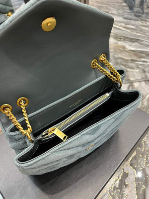 YSL 494699 Saint Laurent Small Loulou in Matelasse Y Leather Bag Blue - Default Title - View 9