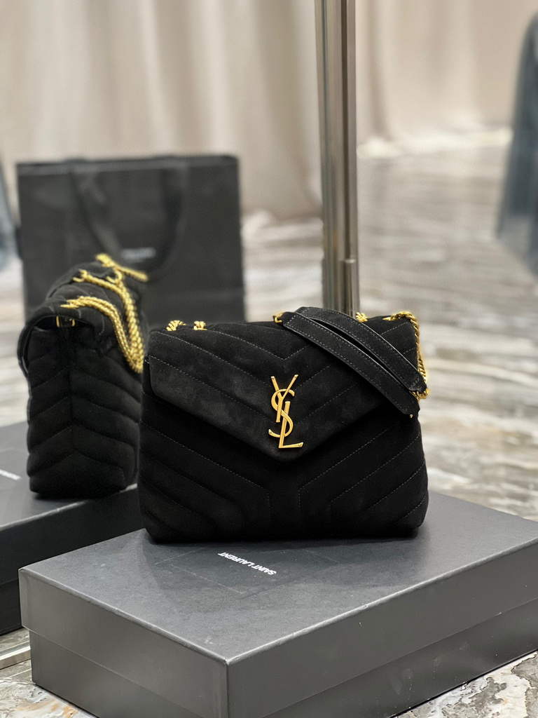 YSL 494699 Saint Laurent Small Loulou in Matelasse Y Leather Bag Black
